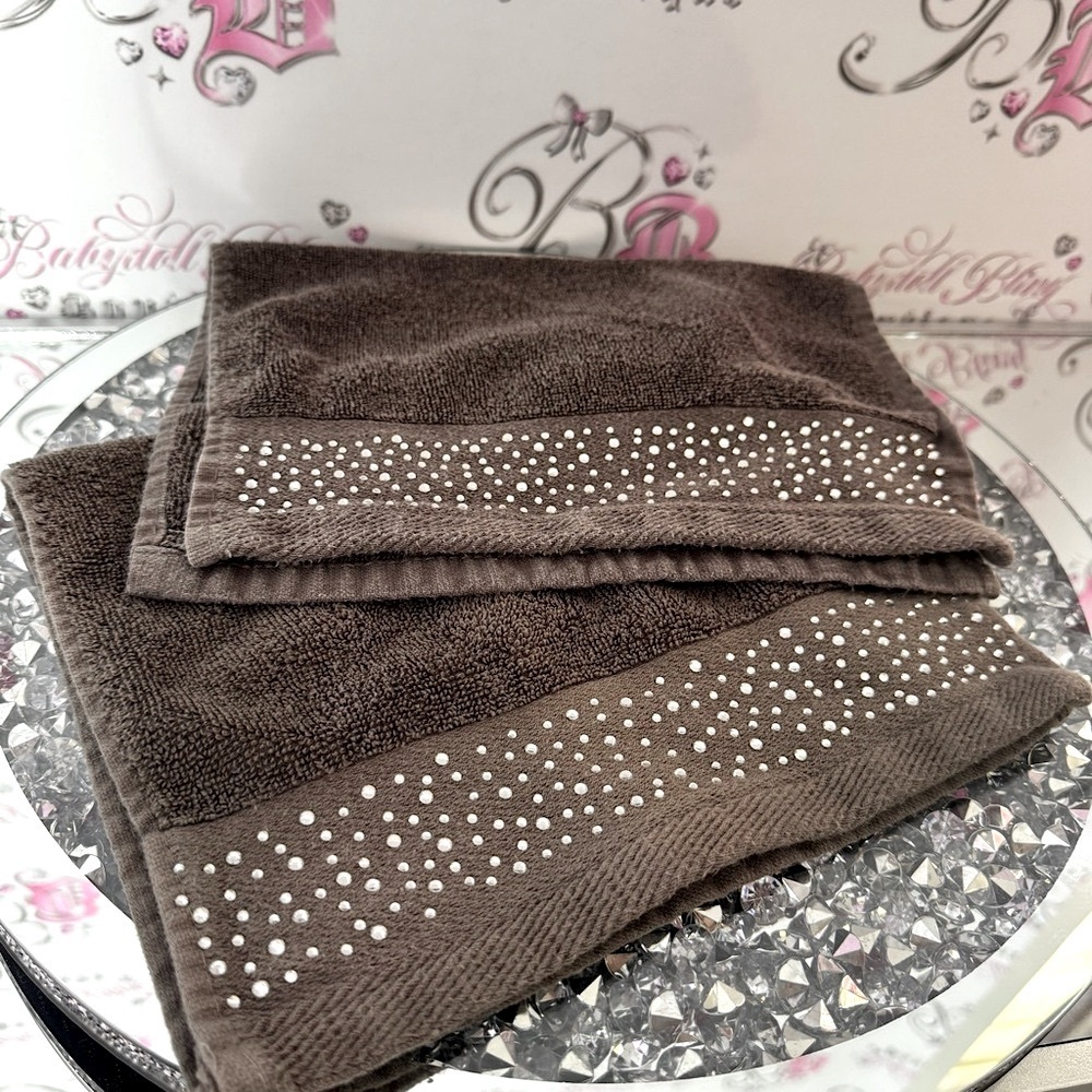 Grey hand Towels diamond rhinestone bling silver Accents